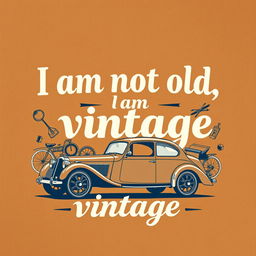 An illustration showcasing a vintage-style text design that states "I am not old I am vintage" in a classic, elegant font