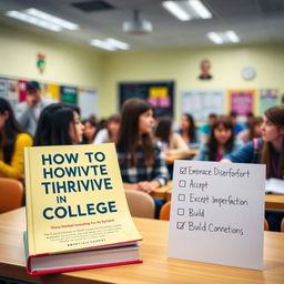 A vibrant school setting showcasing a well-lit classroom filled with students engaging in a discussion about college strategies