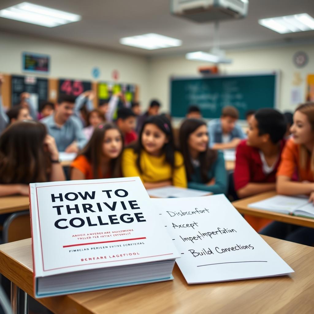 A vibrant school setting showcasing a well-lit classroom filled with students engaging in a discussion about college strategies