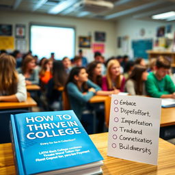 A vibrant school setting showcasing a well-lit classroom filled with students engaging in a discussion about college strategies