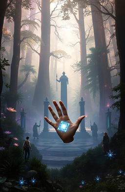 A 15-year-old boy named Alec stands at the edge of a mystical forest, wearing modern attire that sharply contrasts with the fantastical surroundings