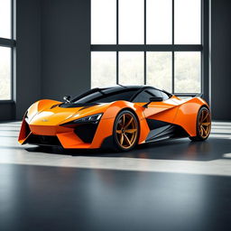 A digital rendering of a futuristic sports car centered in the image