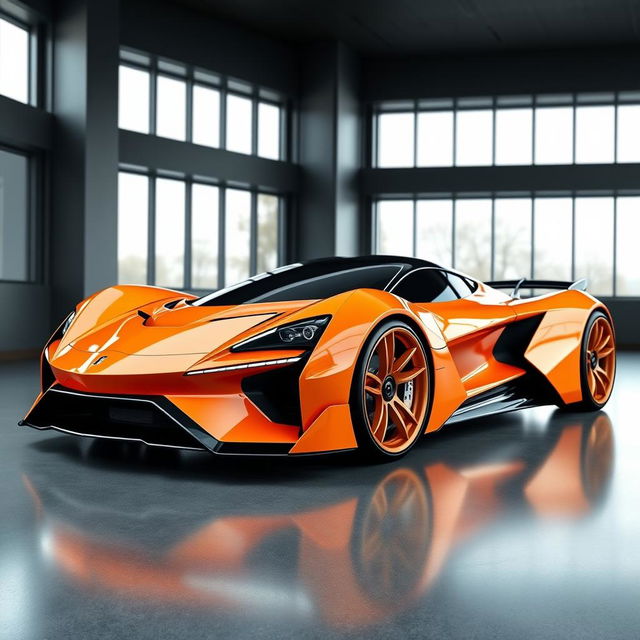 A digital rendering of a futuristic sports car centered in the image