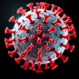 An intricate, detailed illustration of the dengue fever virus, showcasing its distinctive features including the spherical shape, spikes on the surface, and vibrant color scheme