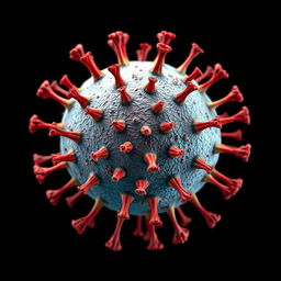 An intricate, detailed illustration of the dengue fever virus, showcasing its distinctive features including the spherical shape, spikes on the surface, and vibrant color scheme