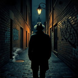 A vintage-style book cover for mafia and crime fiction, showcasing a shadowy figure wearing a classic fedora, standing under a dim streetlamp