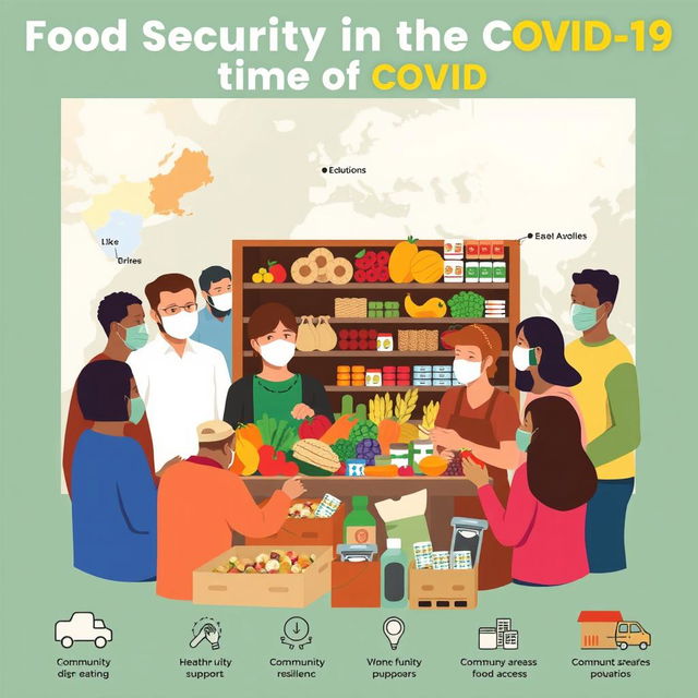 An informative and engaging poster design that visually represents the concept of food security during the Covid-19 pandemic