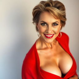 A captivating 50-year-old woman, facing the camera directly with a provocative expression