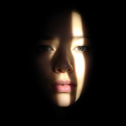 A close-up of a human face partially obscured by a glowing white light