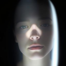 A close-up of a human face partially obscured by a glowing white light