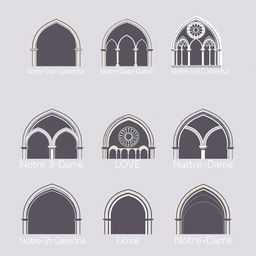 A modern design collection of 10 unique captions inspired by the arches of the Notre-Dame Cathedral in Paris