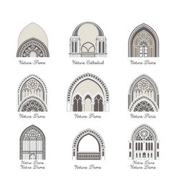 A modern design collection of 10 unique captions inspired by the arches of the Notre-Dame Cathedral in Paris