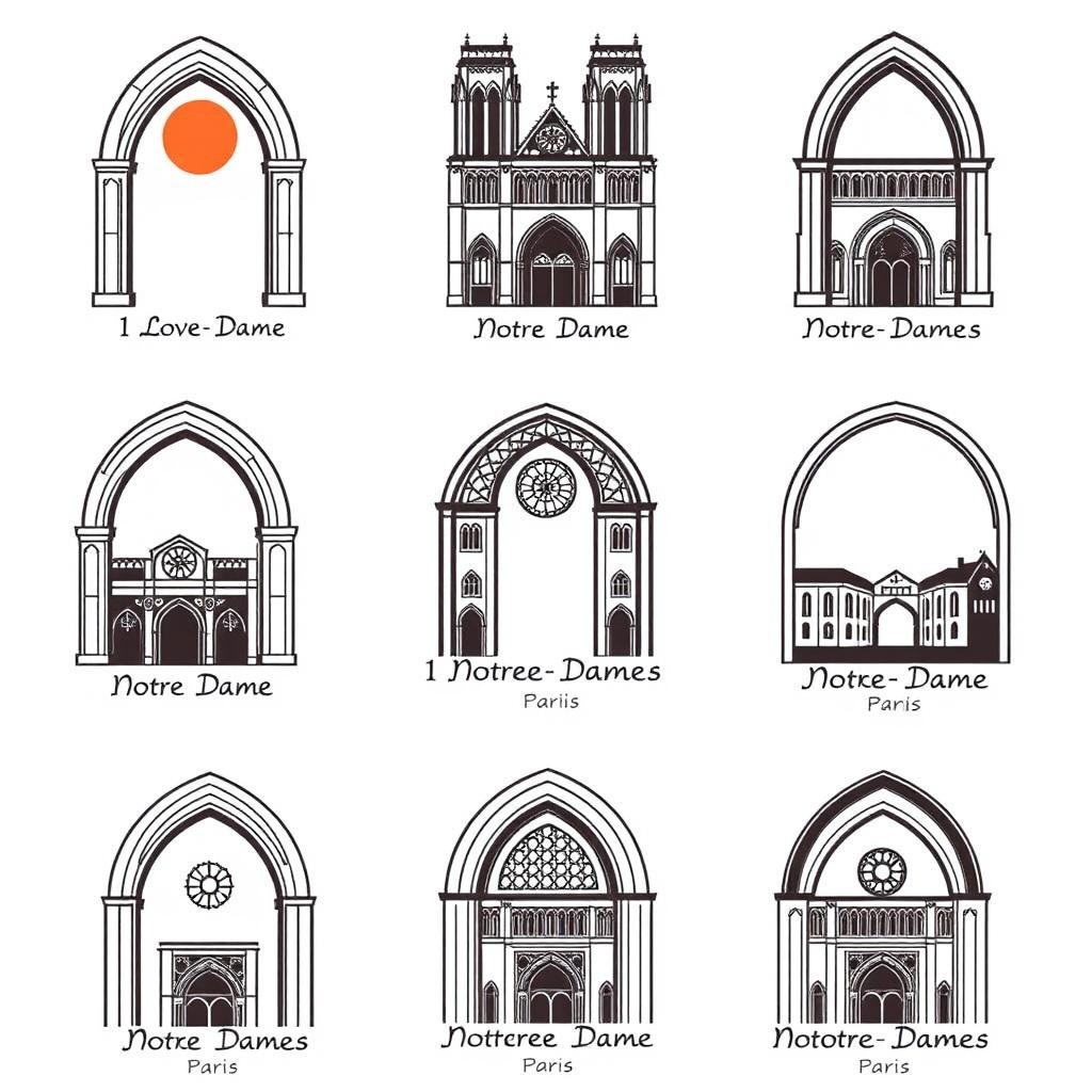 A modern design collection of 10 unique captions inspired by the arches of the Notre-Dame Cathedral in Paris
