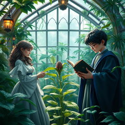 A magical greenhouse filled with mandrake plants from the Harry Potter universe