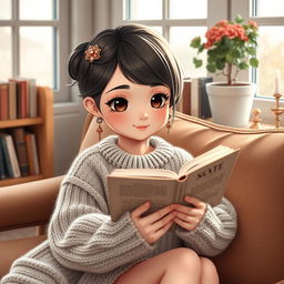 A friendly and kind girl with a round face, well-proportioned nose, medium lips, and average-sized eyes featuring black veins