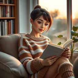 A warm and kind Persian teenage girl, 16 years old, with a round face, a well-proportioned nose, medium-sized lips, and medium-sized eyes featuring prominent black veins
