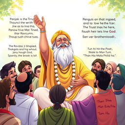 A vibrant illustration of the transformation of Ravidas Ji as a devotee and poet, embracing the path of devotion