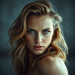 A breathtakingly stunning portrait of Scarlett Johansson, showcasing her elegant features with a dynamic expression that captures her essence