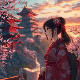 A captivating scene depicting a journey from Osaka to Okinawa, showcasing classic Japanese nuances and the remnants of samurai history