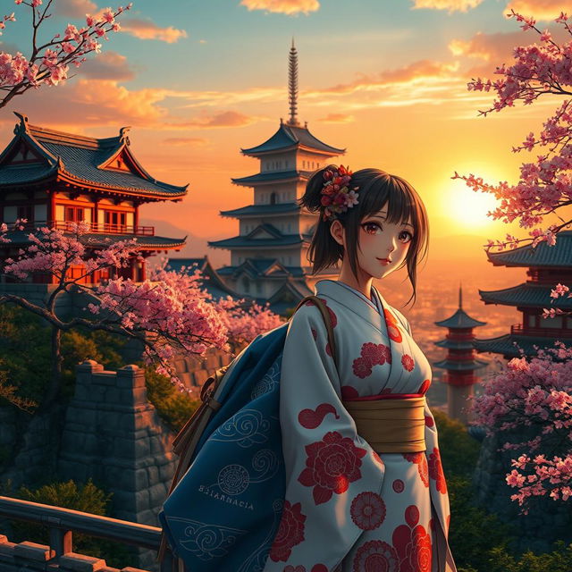 A captivating scene depicting a journey from Osaka to Okinawa, showcasing classic Japanese nuances and the remnants of samurai history