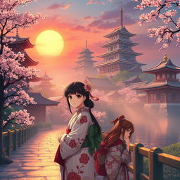 A captivating scene depicting a journey from Osaka to Okinawa, showcasing classic Japanese nuances and the remnants of samurai history