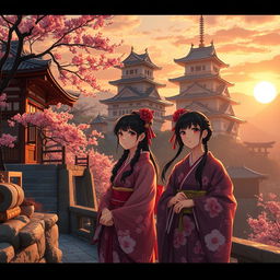A captivating scene depicting a journey from Osaka to Okinawa, showcasing classic Japanese nuances and the remnants of samurai history