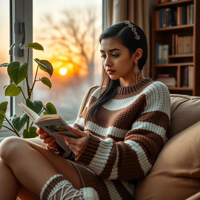 A 16-year-old Iranian girl, beautiful and charming, with a round face, well-proportioned nose, medium-sized lips, and expressive medium-sized eyes with dark veins