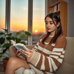 A 16-year-old Iranian girl, beautiful and charming, with a round face, well-proportioned nose, medium-sized lips, and expressive medium-sized eyes with dark veins