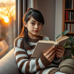 A 16-year-old Iranian girl, beautiful and charming, with a round face, well-proportioned nose, medium-sized lips, and expressive medium-sized eyes with dark veins