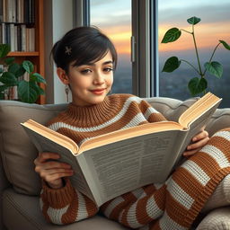 A kind and friendly 16-year-old Iranian girl with a round face, a proportionate nose, medium lips, and medium-sized eyes with black veins