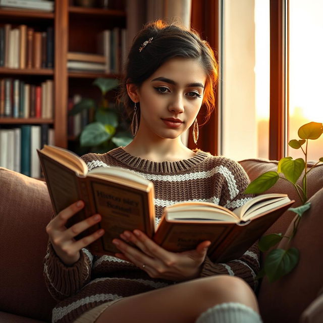 A portrait of a kind and gentle 16-year-old Iranian girl with a beautiful round face and a proportionate nose