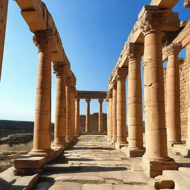 The ancient Achaean architecture is characterized by its massive stone walls and imposing columns.