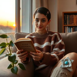 A beautiful and kind 16-year-old Iranian girl with a round face, slightly doll-like features, a well-proportioned nose, average-sized lips, medium-sized eyes with dark veins, well-shaped eyelashes, and medium cheeks