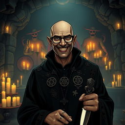 A character inspired by Lester from GTA V, depicted as a Satanist