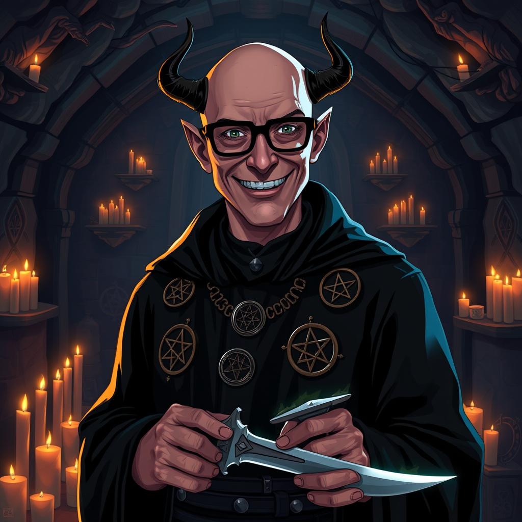 A character inspired by Lester from GTA V, depicted as a Satanist
