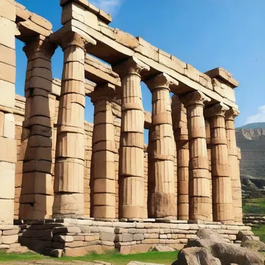 The ancient Achaean architecture is characterized by its massive stone walls and imposing columns.