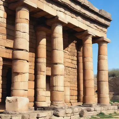 The ancient Achaean architecture is characterized by its massive stone walls and imposing columns.