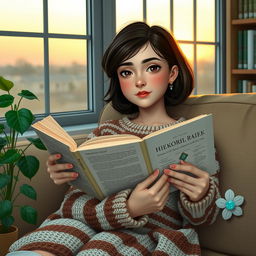 A scene depicting a 16-year-old Iranian girl with a kind and gentle demeanor, featuring a round face and slightly doll-like features