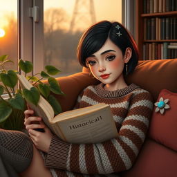 A scene depicting a 16-year-old Iranian girl with a kind and gentle demeanor, featuring a round face and slightly doll-like features