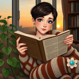 A scene depicting a 16-year-old Iranian girl with a kind and gentle demeanor, featuring a round face and slightly doll-like features