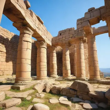 The ancient Achaean architecture is characterized by its massive stone walls and imposing columns.