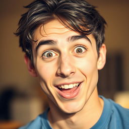 A portrait of a young man named Michael with an expression of surprise on his face