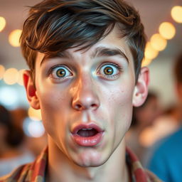 A close-up portrait of a young man named Michael, showcasing a surprised expression on his face