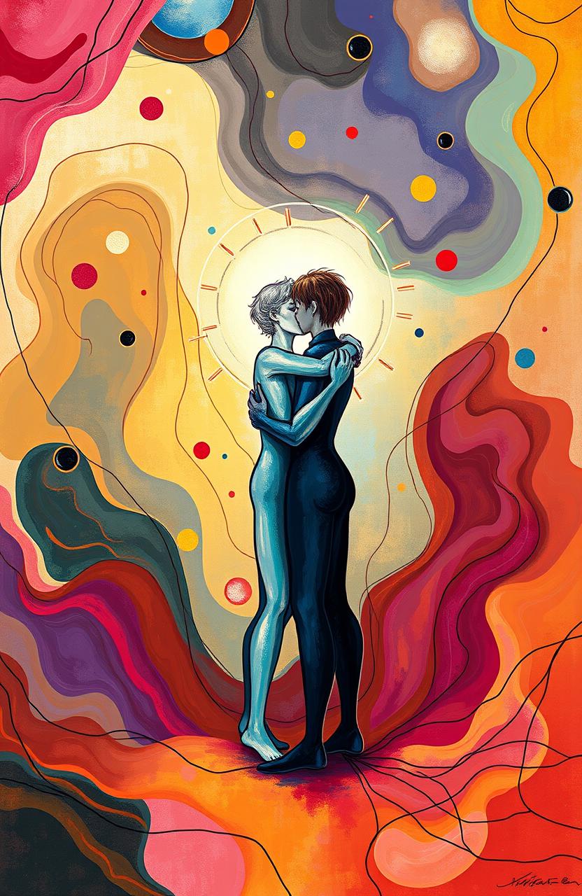 A thought-provoking and artistic representation of the concept of happiness depicted through an abstract scene