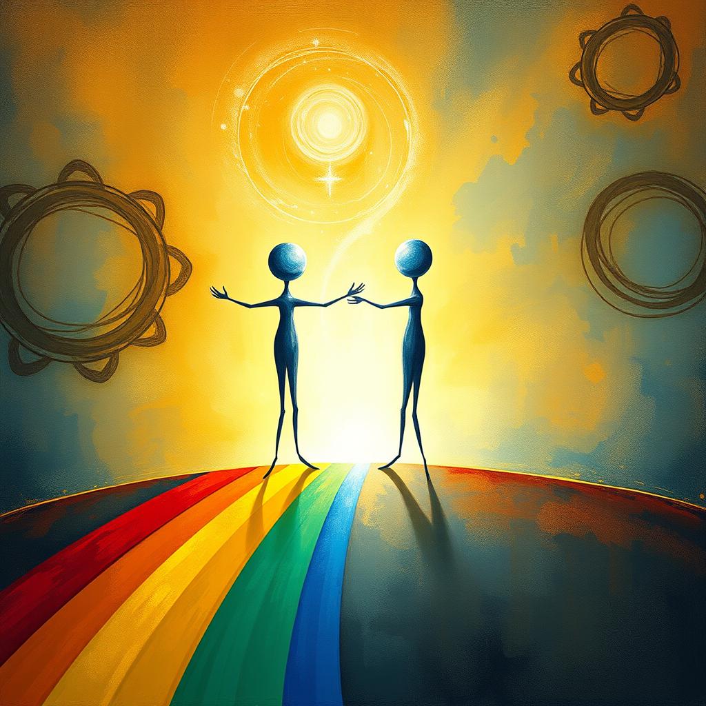 An artistic interpretation of the phrase 'Happiness means loving your opposition more than your position'