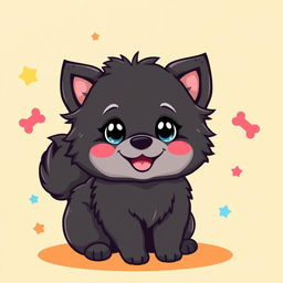 A cute black Pomeranian dog illustrated in a fun, cartoon vector style