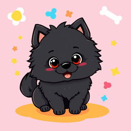 A cute black Pomeranian dog illustrated in a fun, cartoon vector style