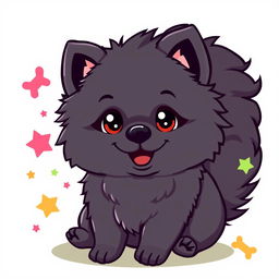 A cute black Pomeranian dog illustrated in a fun, cartoon vector style