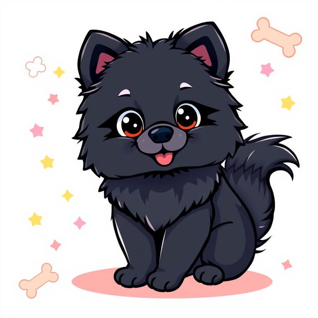 A cute black Pomeranian dog illustrated in a fun, cartoon vector style