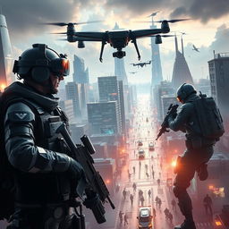 A visually striking and thought-provoking representation of fifth generation warfare, showcasing the blend of advanced technology and modern conflict strategies